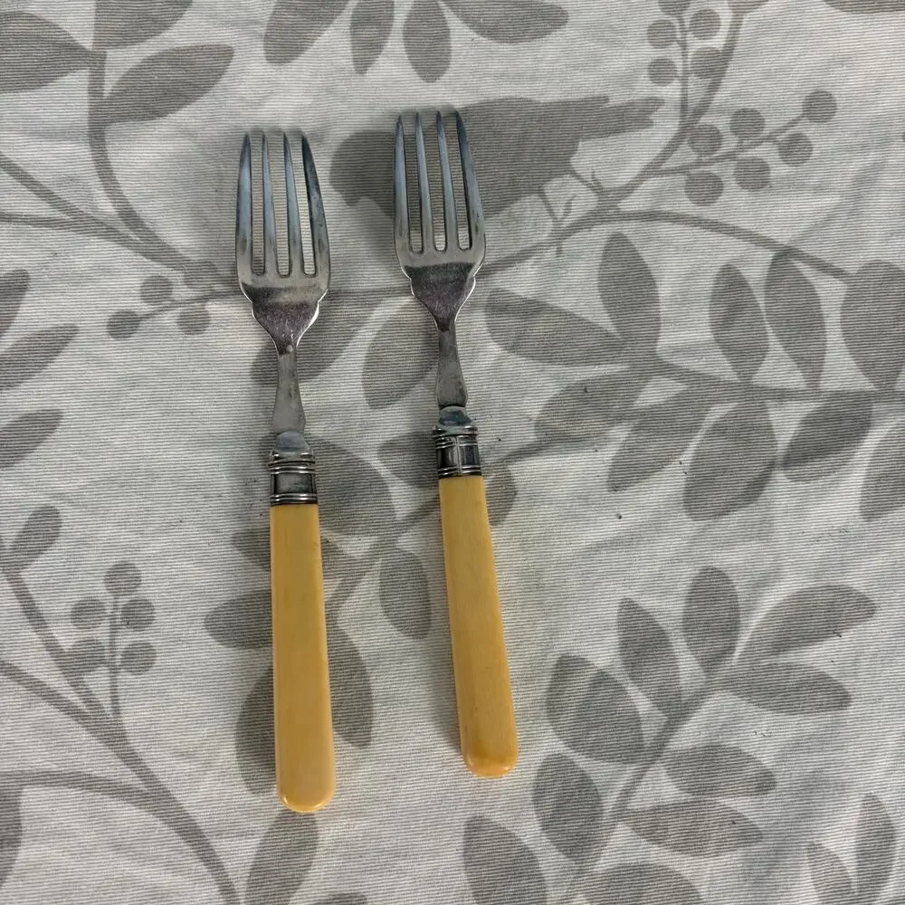 Vintage EPNS Salad Dessert Forks Set of 2 Cream Faux Bone Handles cottagecore